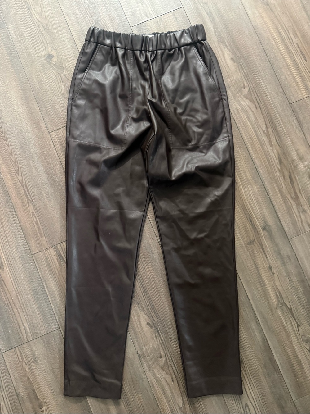 Tibi Faux Leather Pants Medium Brown High Rise Pull On Tapered Leg - Picture 3 of 4